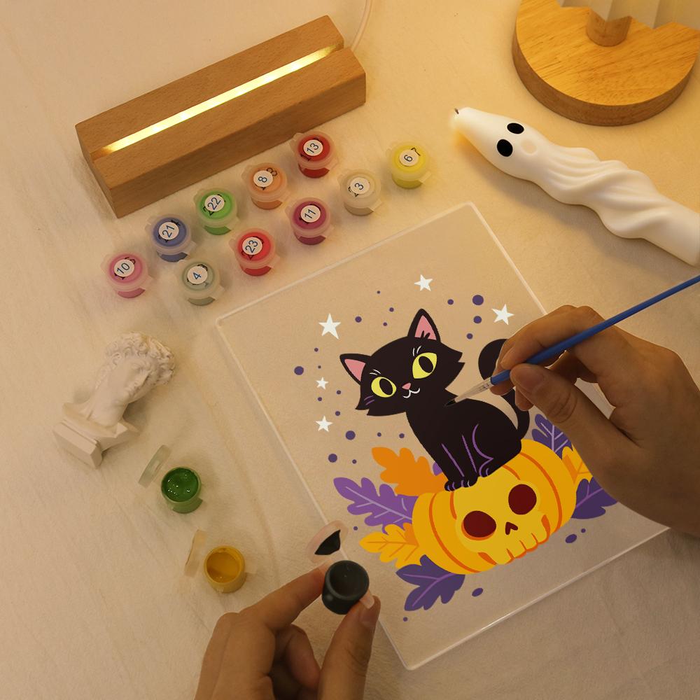 Malen nach Zahlen Halloween Lampe – Kürbiskatze