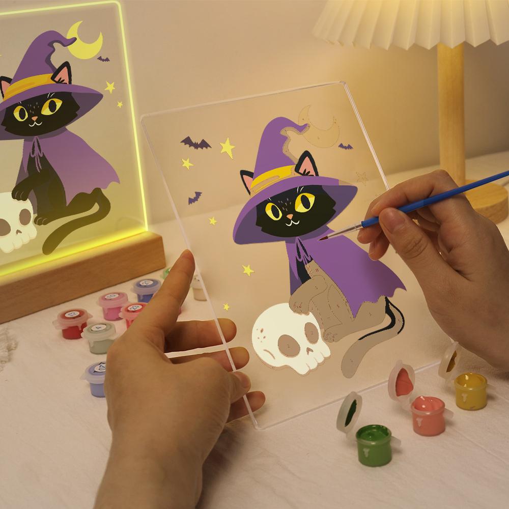 Malen nach Zahlen Halloween Lampe – Hexenkatze