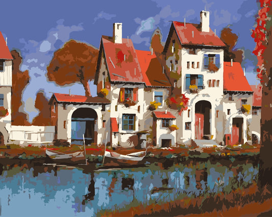 Malen nach Zahlen - Malen nach Zahlen - Der Bauernhof am See - by Guido Borelli
