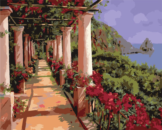 Malen nach Zahlen - Malen nach Zahlen - Die Säulen und die Bougainvillea - by Guido Borelli