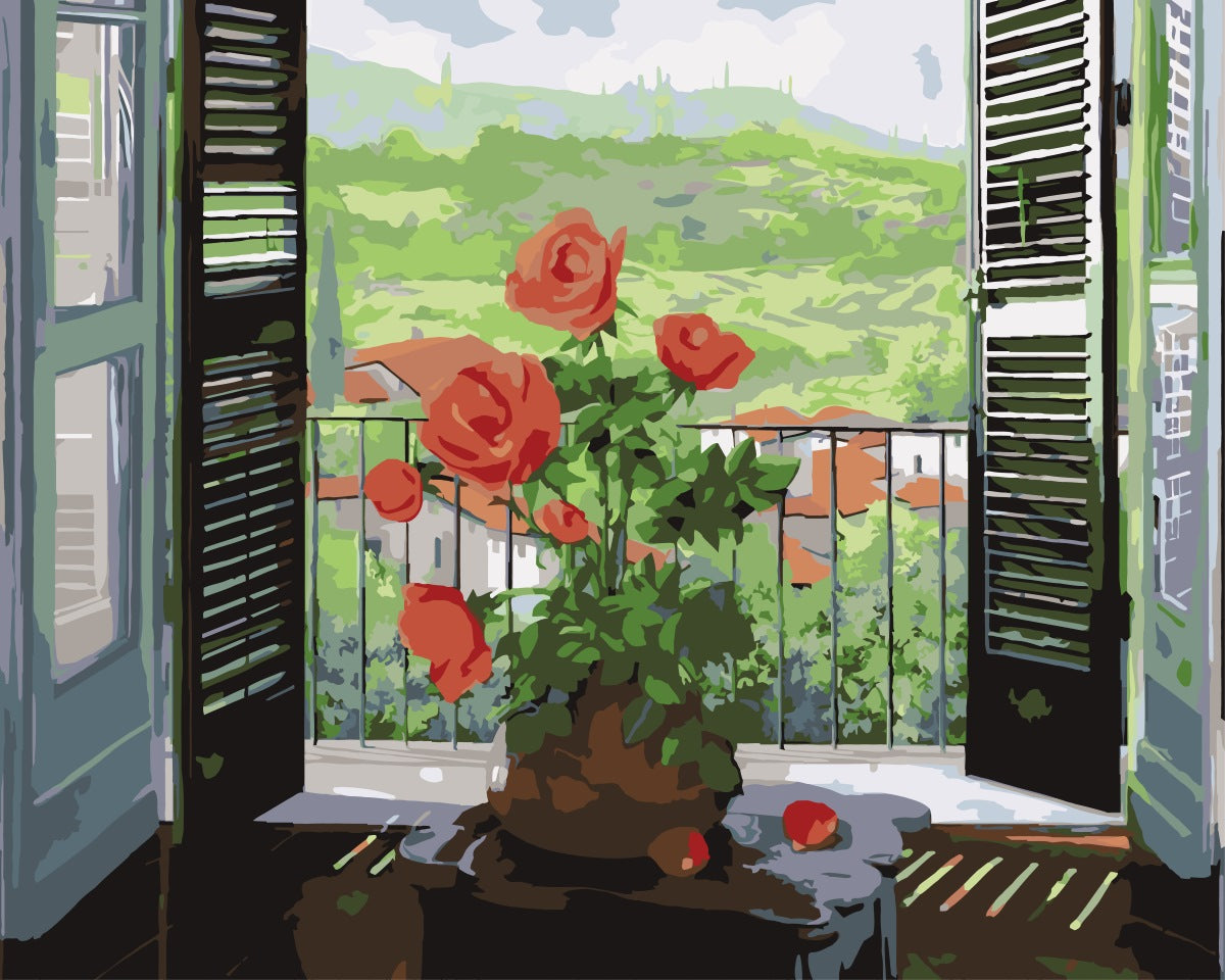 Malen nach Zahlen - Malen nach Zahlen - Die Fensterläden über dem Tal - by Guido Borelli