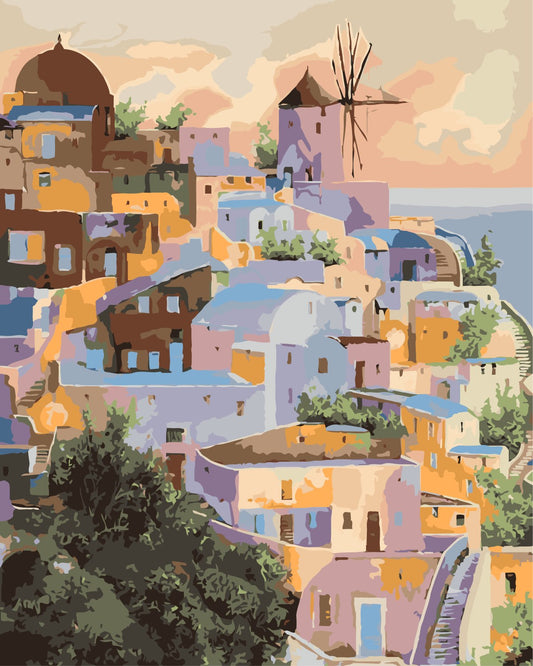 Malen nach Zahlen - Malen nach Zahlen - Am Fenster vorbei die Mühle auf Santorini - by Guido Borelli