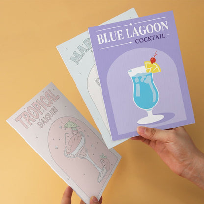 6 Mini-Gemälde auf Holzplatte – Bunte Cocktails Set