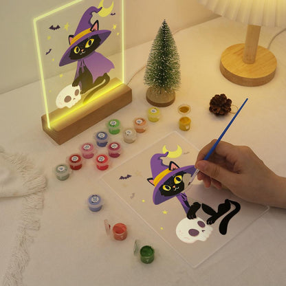 Malen nach Zahlen Halloween Lampe – Hexenkatze