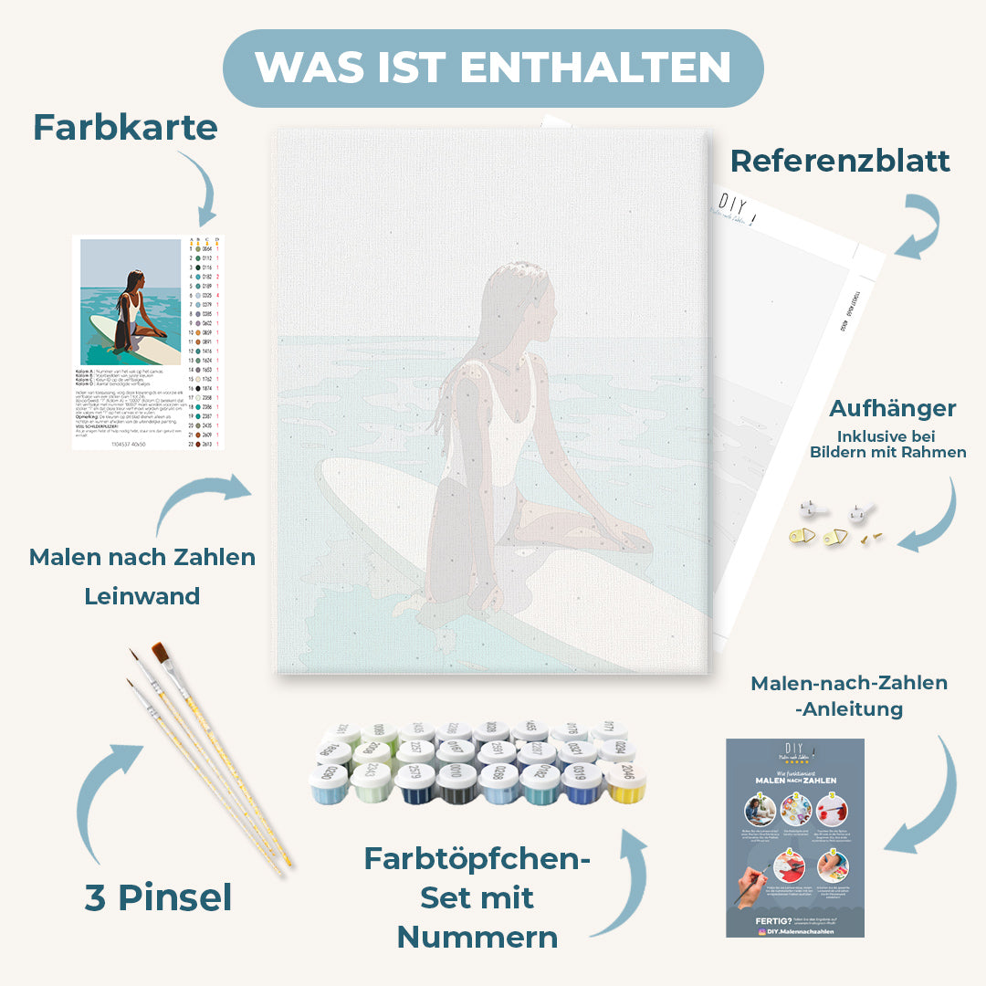 Malen nach Zahlen - Dame auf dem Surfbrett