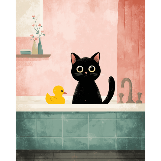 Malen nach Zahlen - Die schwarze Katze im Badezimmer-Malen nach zahlen