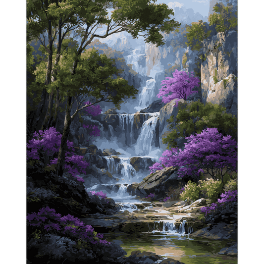 Malen nach Zahlen - Der violette Wasserfall-Malen nach zahlen