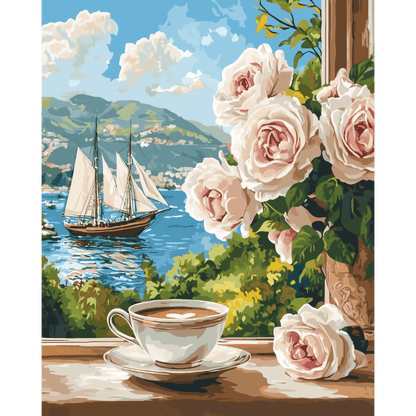 Malen nach Zahlen - Kaffee am Fenster-Malen nach zahlen