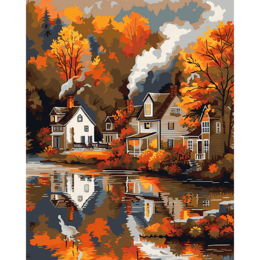 Malen nach Zahlen - Dorf im Herbst-Malen nach zahlen