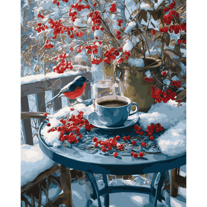 Malen nach Zahlen - Eine verschneite Terrasse-Malen nach zahlen