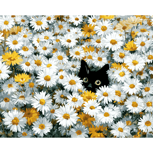 Malen nach Zahlen - Katze auf der Gänseblumenwiese-Malen nach zahlen