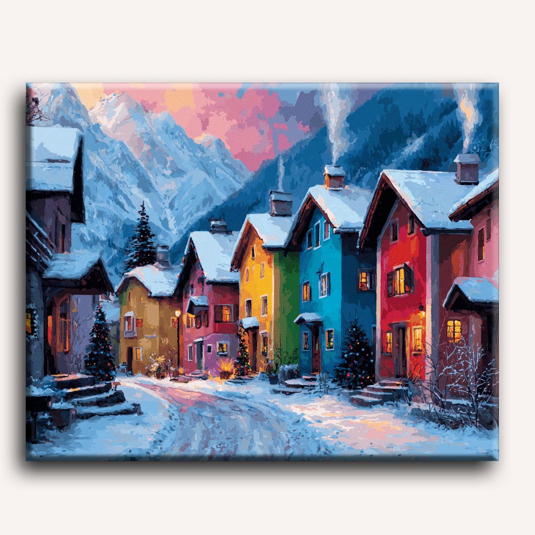 Malen nach Zahlen - Farbenfrohes Winterdorf