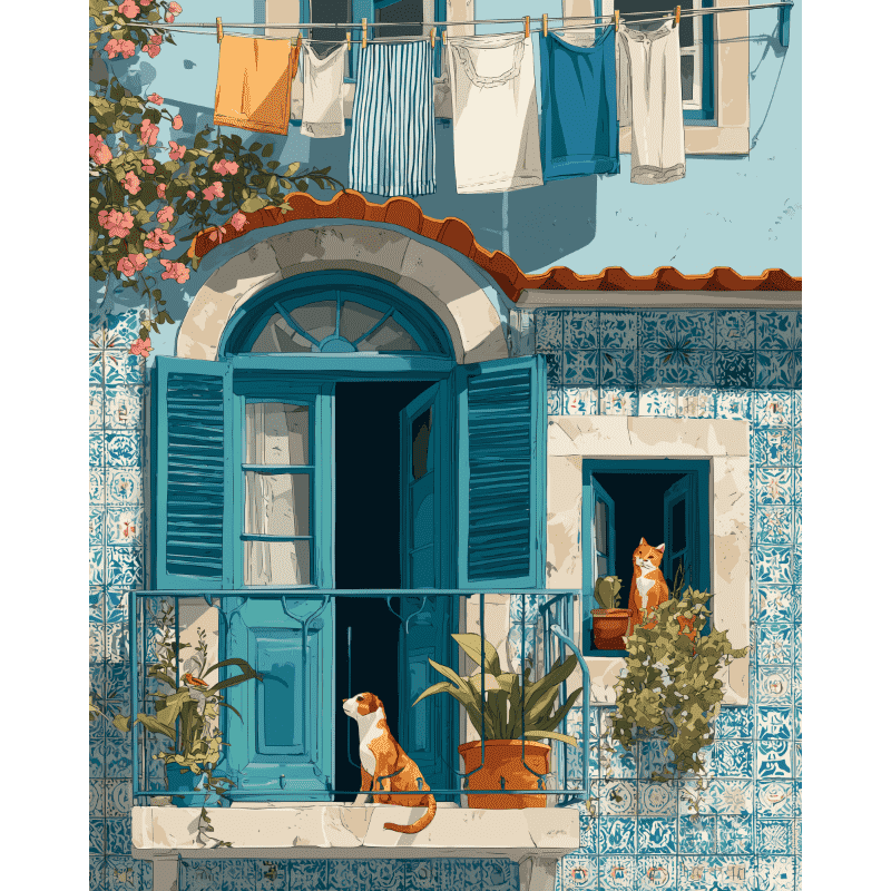 Malen nach Zahlen - Ein mediterraner Balkon-Malen nach zahlen
