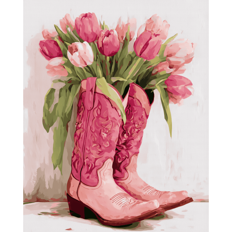 Malen nach Zahlen - Tulpen-Cowgirl-Stiefel-Malen nach zahlen