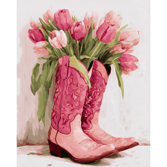 Malen nach Zahlen - Tulpen-Cowgirl-Stiefel-Malen nach zahlen