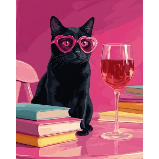 Malen nach Zahlen - Schwarze Katze am rosa Tisch-Malen nach zahlen