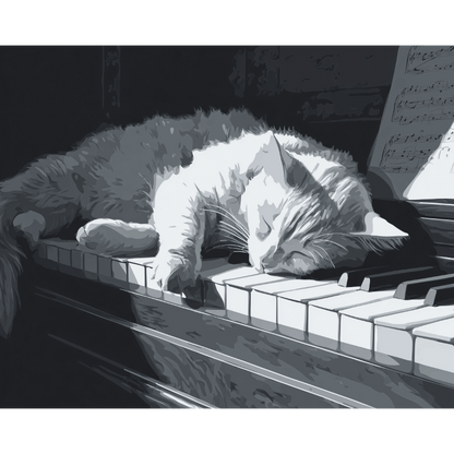 Malen nach Zahlen - Katze auf dem Klavier-Malen nach zahlen