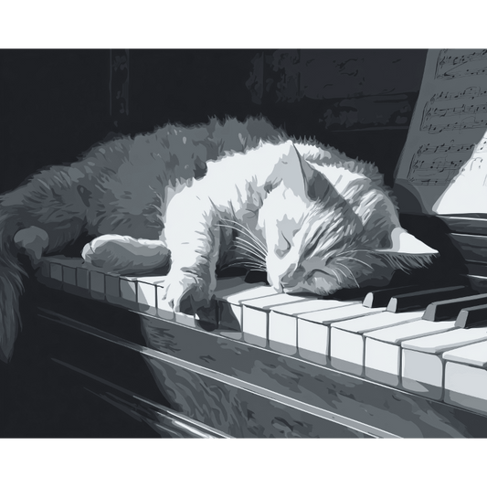 Malen nach Zahlen - Katze auf dem Klavier-Malen nach zahlen