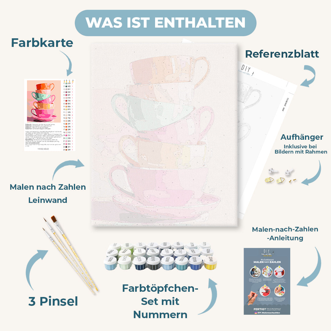 Malen nach Zahlen - Gestapelte Teetassen
