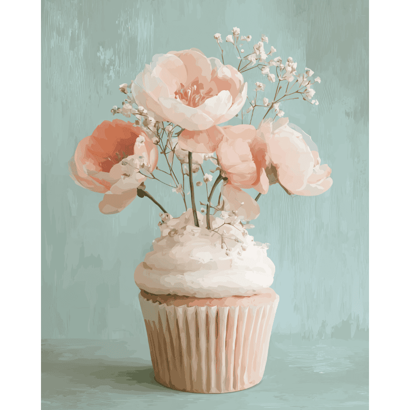 Malen nach Zahlen - Blumiger Cupcake-Malen nach zahlen