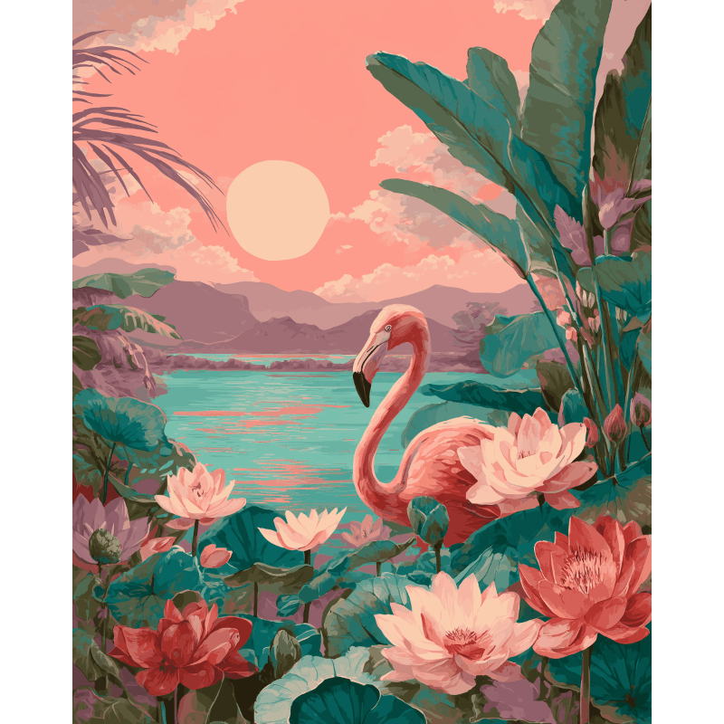 Malen nach Zahlen - Flamingo bei Sonnenuntergang - Malen nach Zahlen