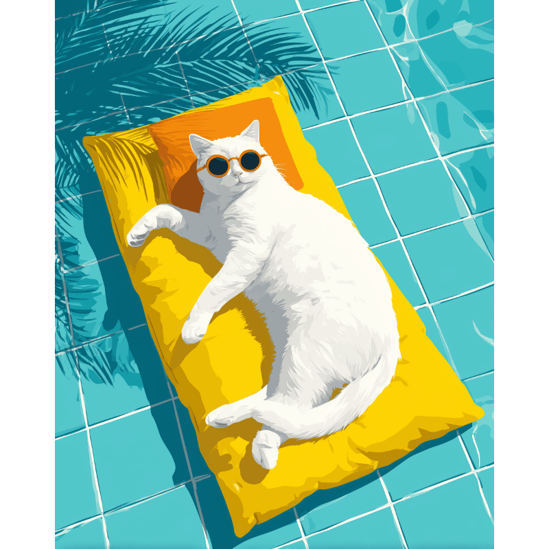 Malen nach Zahlen - Katze am Pool - Malen nach Zahlen