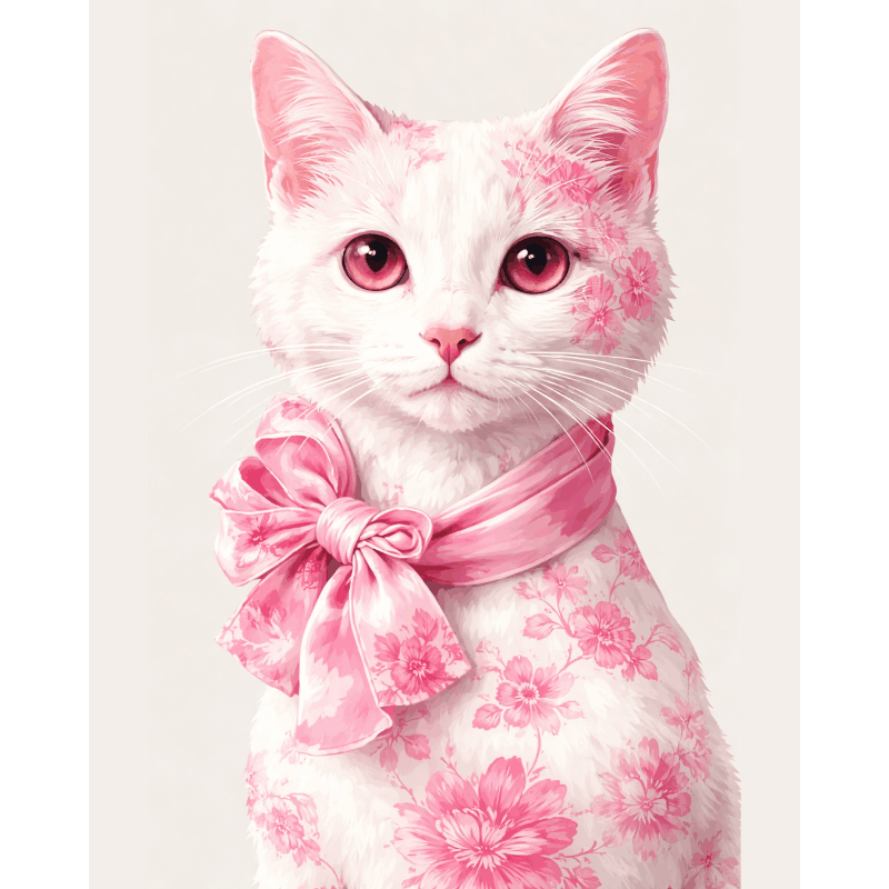 Malen nach Zahlen - Delfter Rosa Katze - Malen nach Zahlen