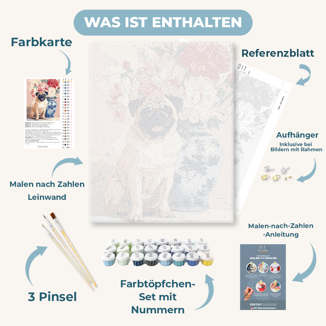 Malen nach Zahlen - Blumenmops