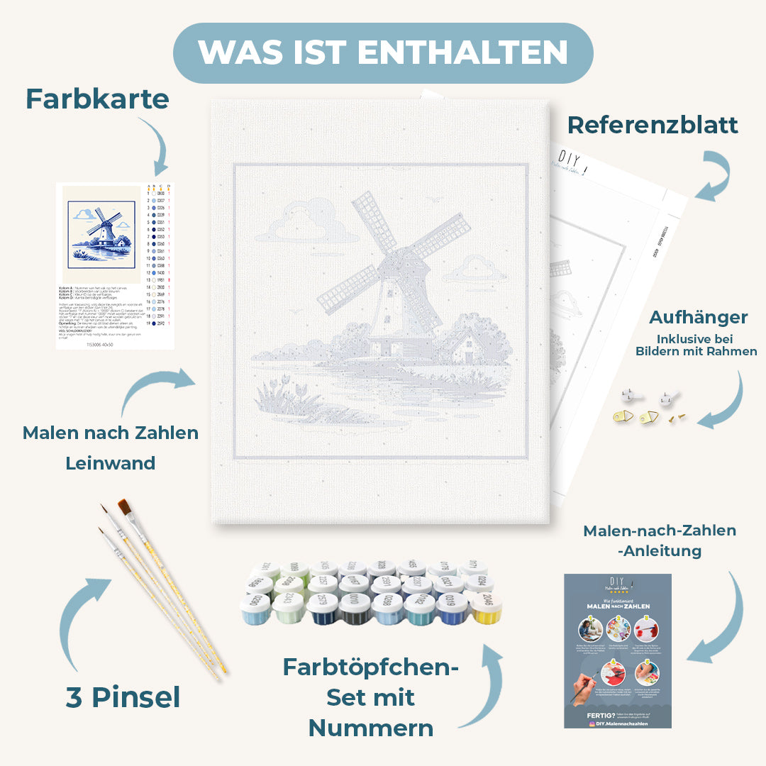 Malen nach Zahlen - Blaue Windmühle