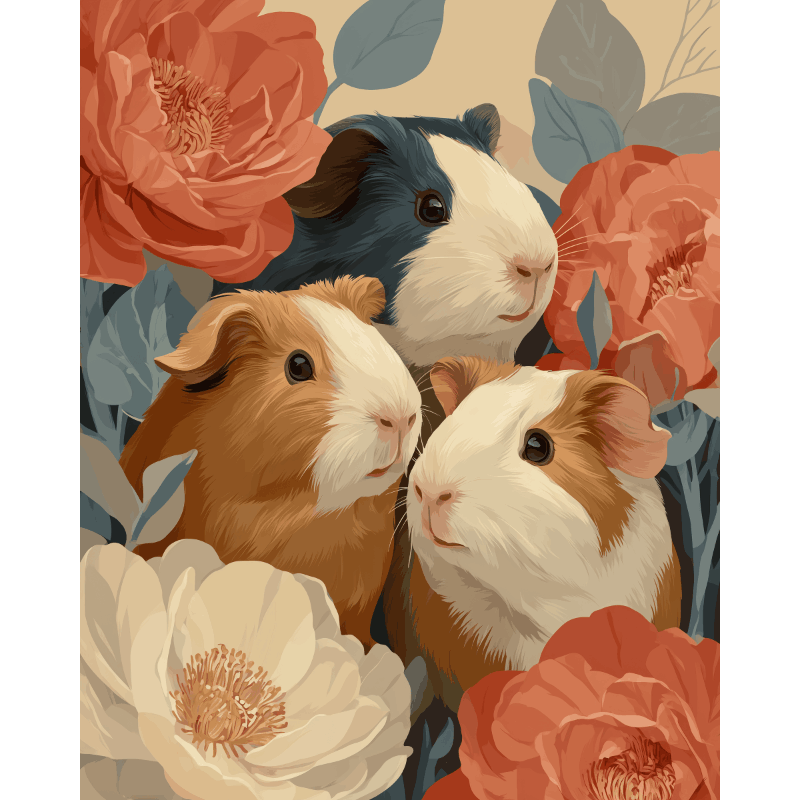 Malen nach Zahlen - Meerschweinchen-Blüten - Malen nach Zahlen