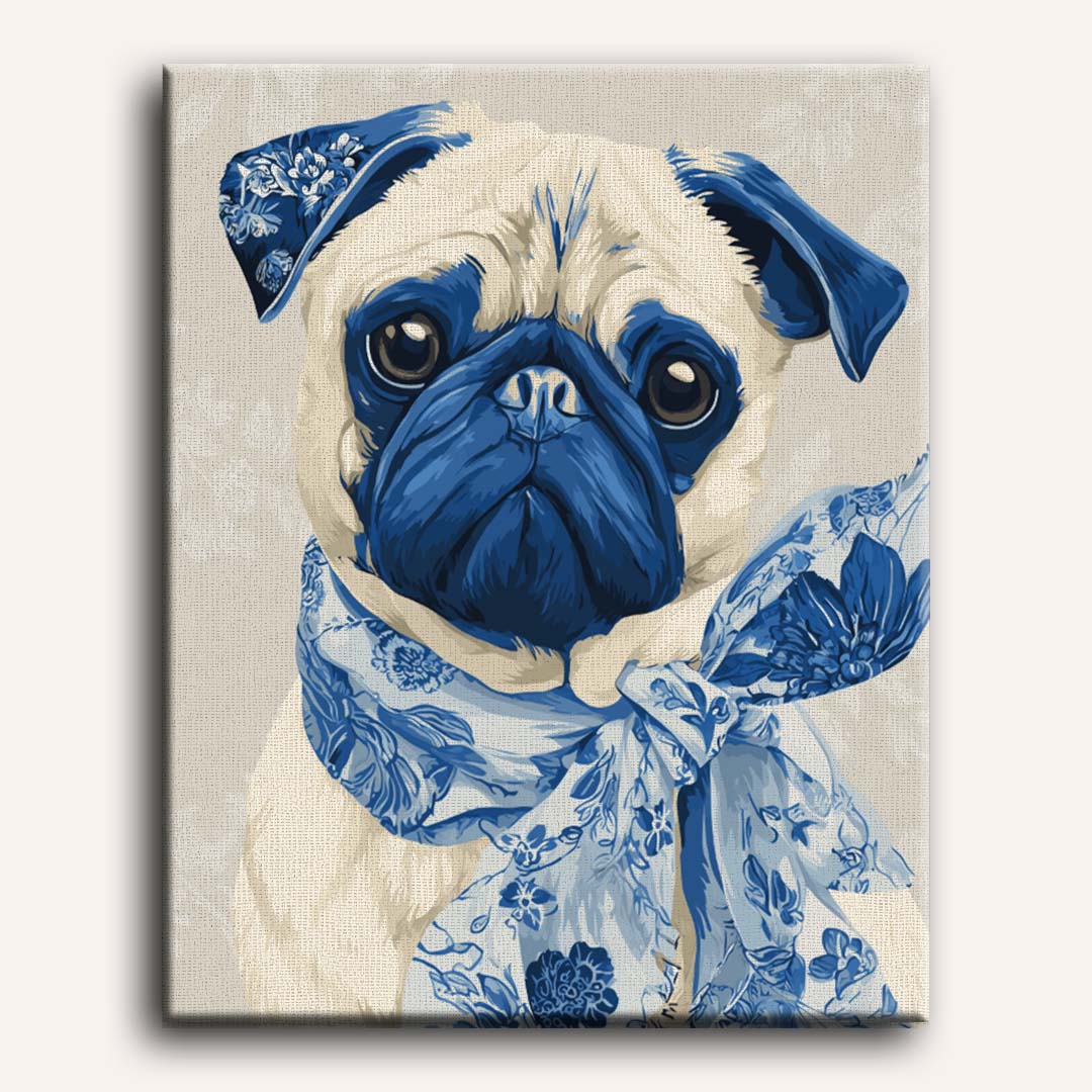 Malen nach Zahlen - Delft Blau Mops