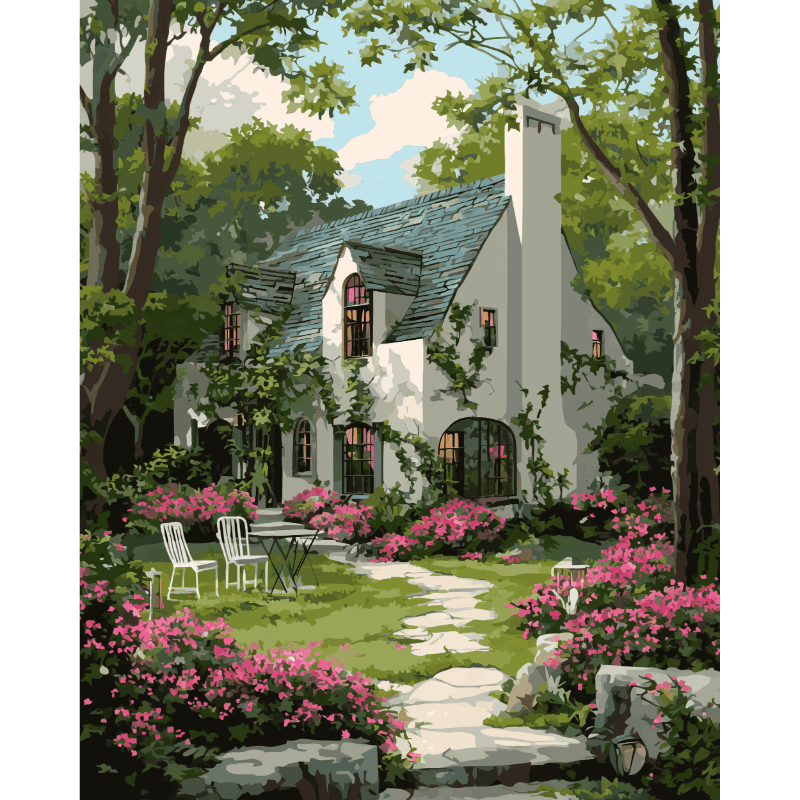 Malen nach Zahlen - Cottage Garten - Malen nach Zahlen