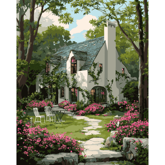Malen nach Zahlen - Cottage Garten - Malen nach Zahlen