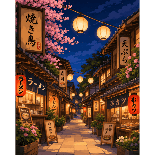 Malen nach Zahlen - Sakura Laternen - Malen nach Zahlen