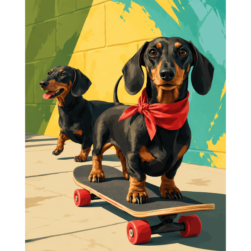 Malen nach Zahlen - Skater-Dackel - Malen nach Zahlen