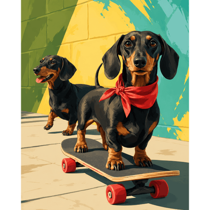 Malen nach Zahlen - Skater-Dackel - Malen nach Zahlen