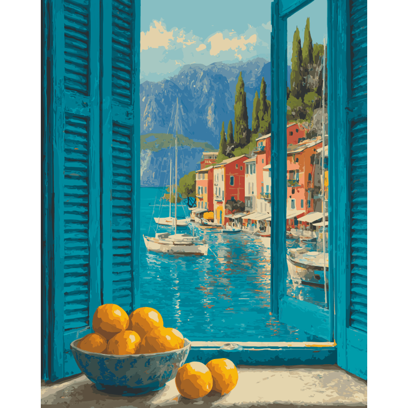 Malen nach Zahlen - Fenster zum Comer See - Malen nach Zahlen
