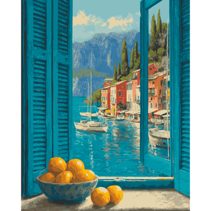 Malen nach Zahlen - Fenster zum Comer See - Malen nach Zahlen