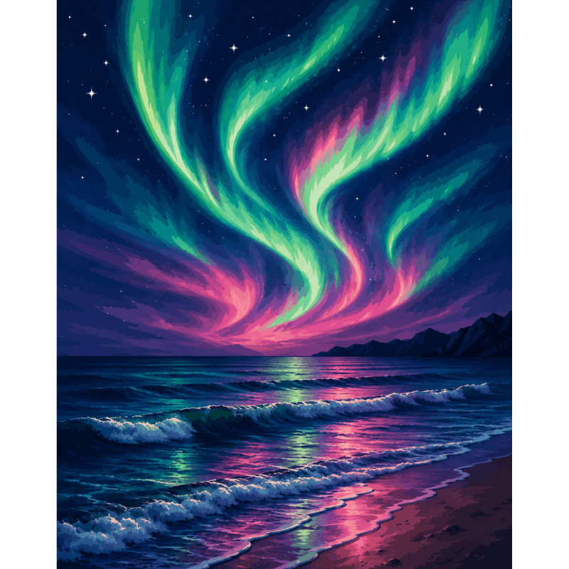 Malen nach Zahlen - Aurora Borealis Strand - Malen nach Zahlen