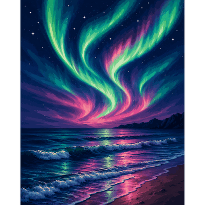Malen nach Zahlen - Aurora Borealis Strand - Malen nach Zahlen