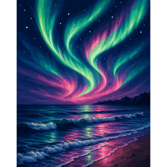 Malen nach Zahlen - Aurora Borealis Strand - Malen nach Zahlen