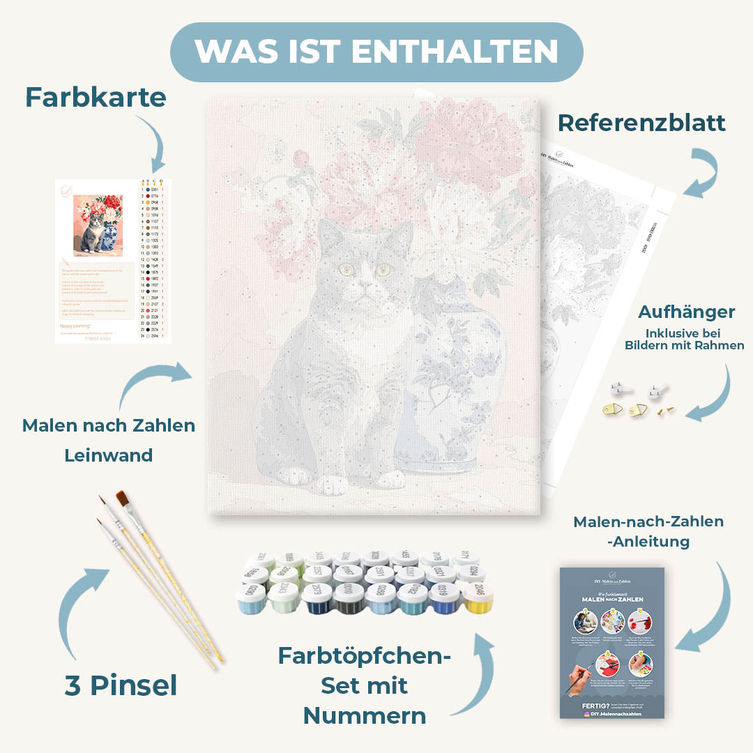 Malen nach Zahlen - Florale British Kurzhaar