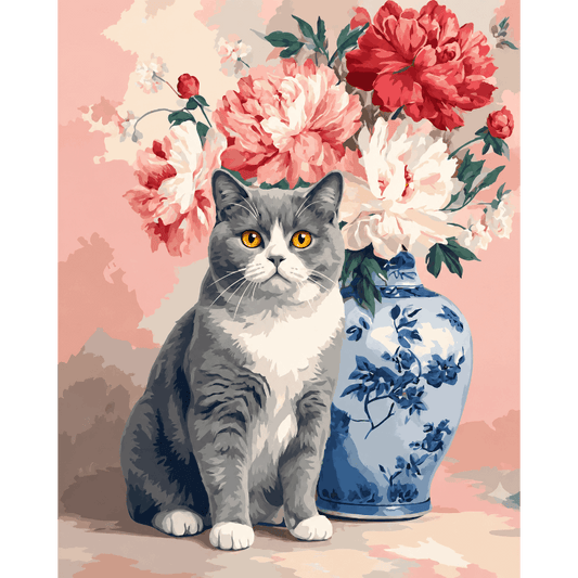 Malen nach Zahlen - Florale British Kurzhaar - Malen nach Zahlen