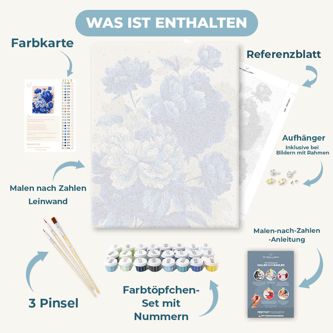 Malen nach Zahlen - Blaue Pfingstrosen