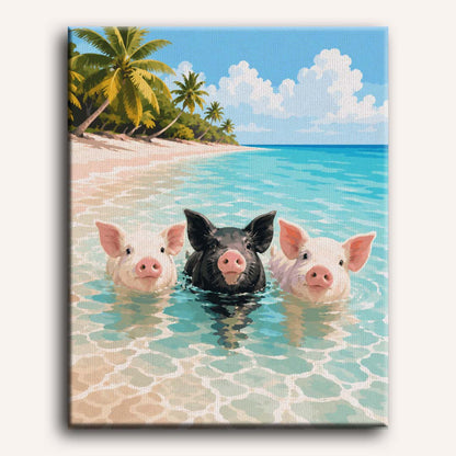 Malen nach Zahlen - Bahamas Strand Schweinchen