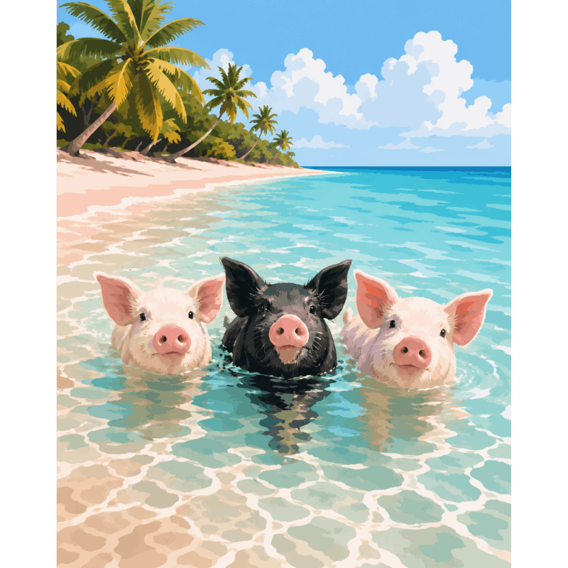 Malen nach Zahlen - Bahamas Strand Schweinchen - Malen nach Zahlen