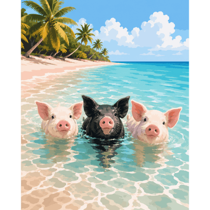 Malen nach Zahlen - Bahamas Strand Schweinchen - Malen nach Zahlen