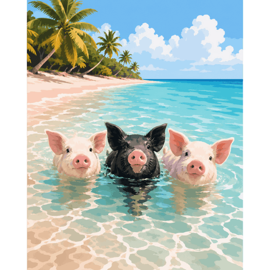 Malen nach Zahlen - Bahamas Strand Schweinchen - Malen nach Zahlen