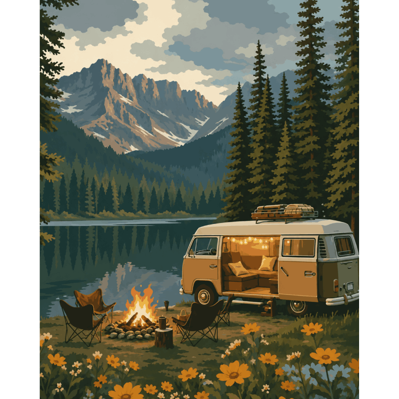 Malen nach Zahlen - Camping in den Rockies - Malen nach Zahlen