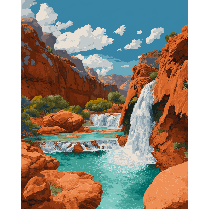 Malen nach Zahlen - Canyon-Wasserfall - Malen nach Zahlen